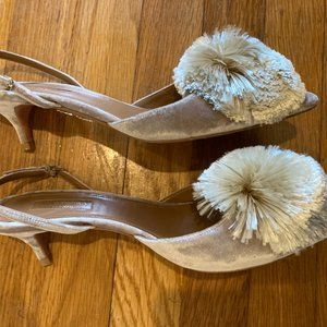 Aquazzura Beige Powder Puff Slingback Kitten Heels